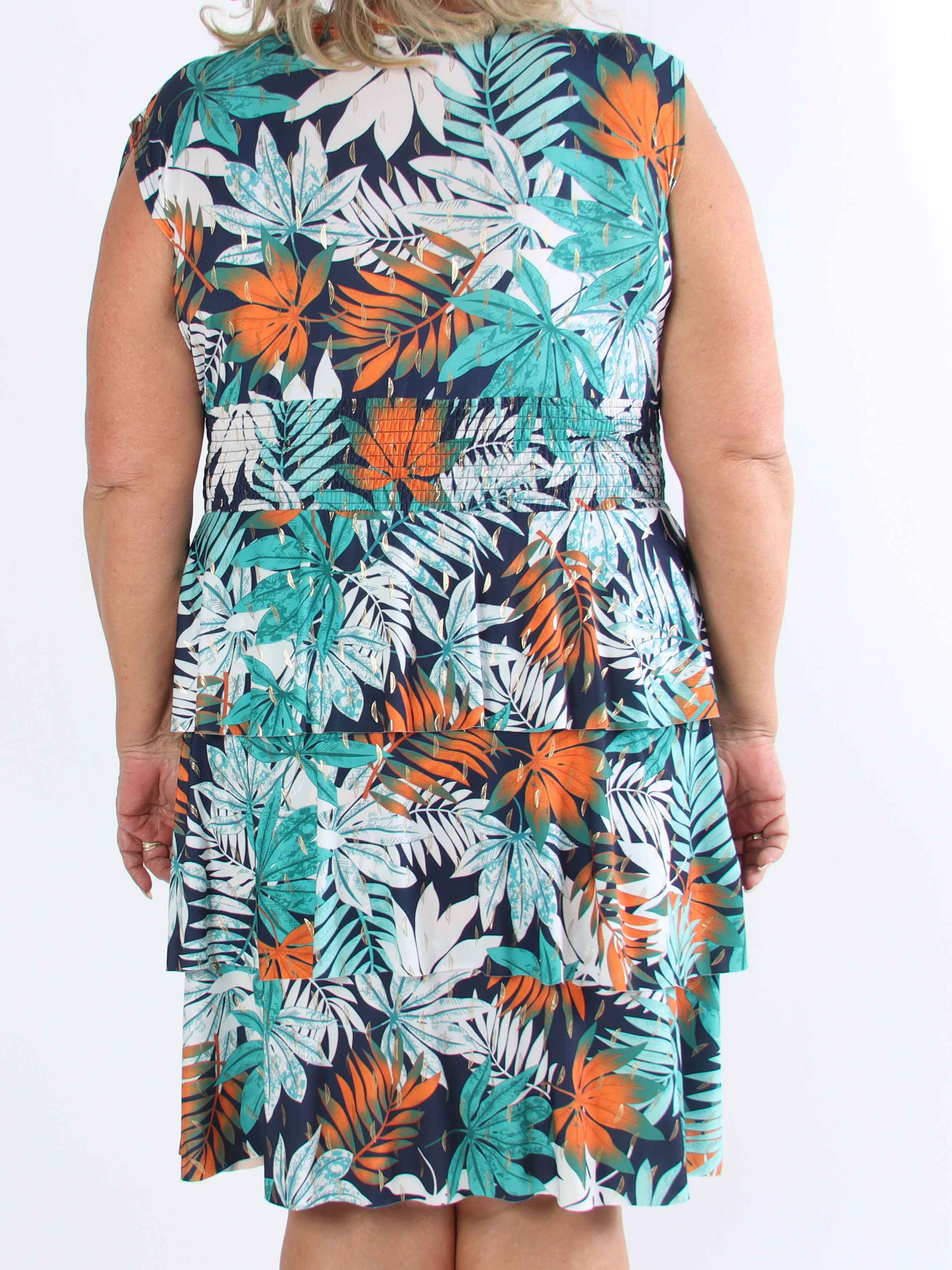 Pams Leaf Frills - Plus size kjole med bladprint og flæser